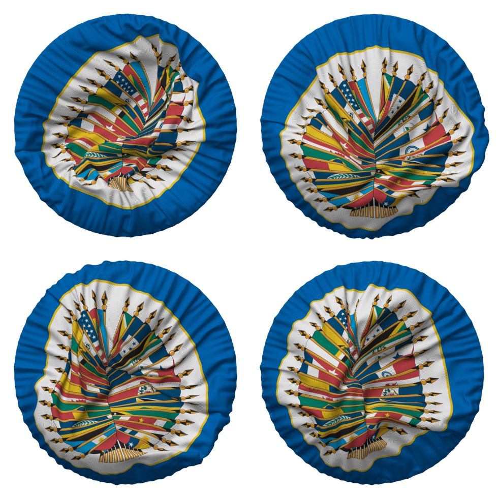 Organization of American States, OAS Flag in Round Shape Isolated with Four Different Waving Style, Bump Texture, 3D Rendering png
