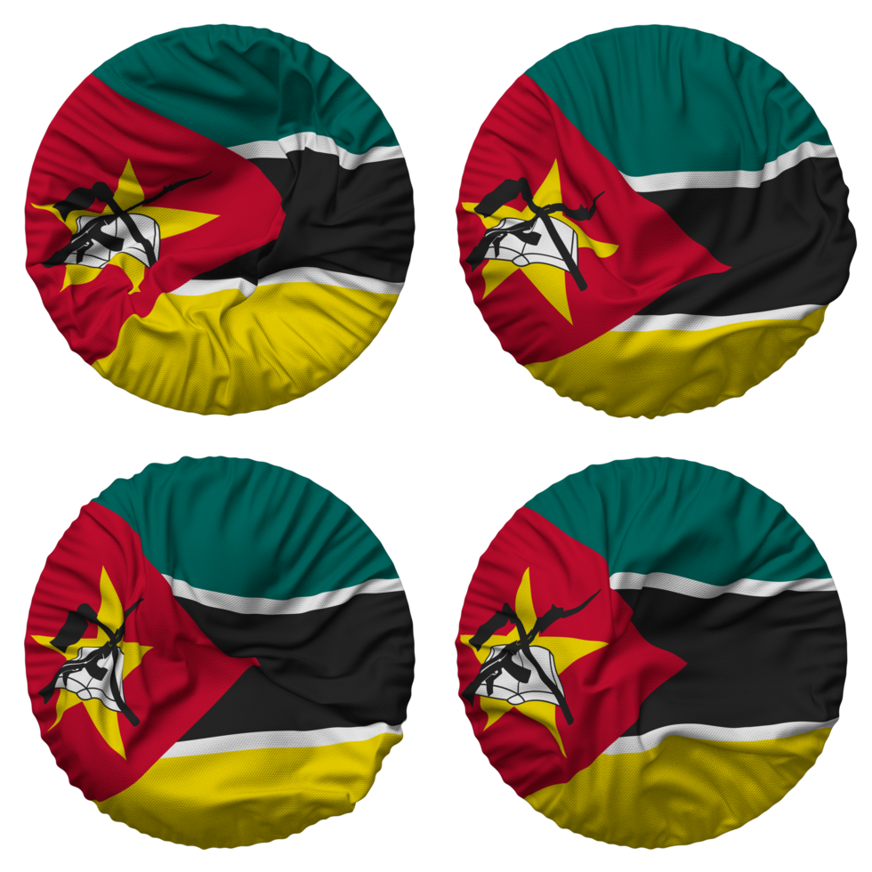 Mozambique Flag in Round Shape Isolated with Four Different Waving Style, Bump Texture, 3D Rendering png