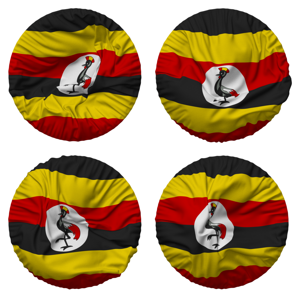 Uganda Flag in Round Shape Isolated with Four Different Waving Style, Bump Texture, 3D Rendering png