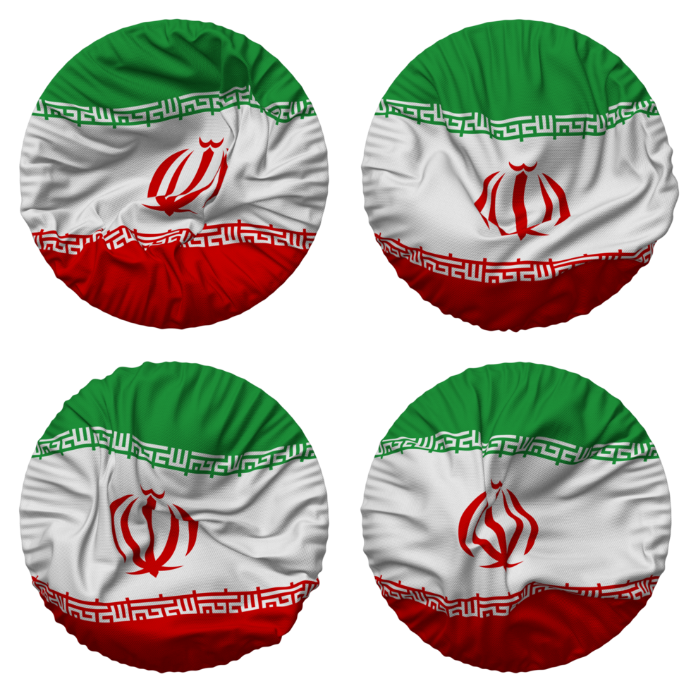 Iran Flag in Round Shape Isolated with Four Different Waving Style, Bump Texture, 3D Rendering png