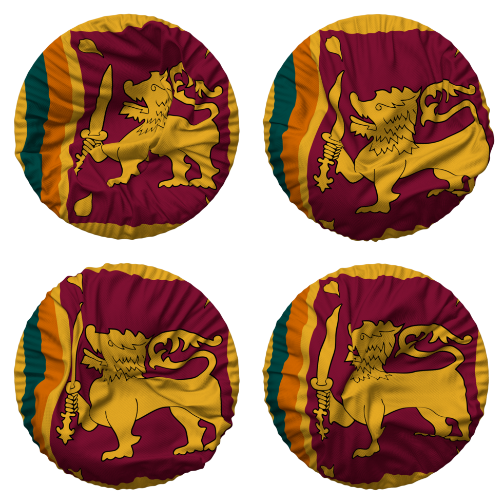 Sri Lanka Flag in Round Shape Isolated with Four Different Waving Style, Bump Texture, 3D Rendering png