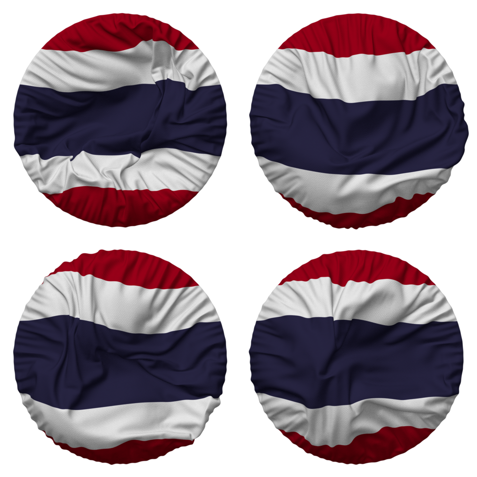 Thailand Flag in Round Shape Isolated with Four Different Waving Style, Bump Texture, 3D Rendering png