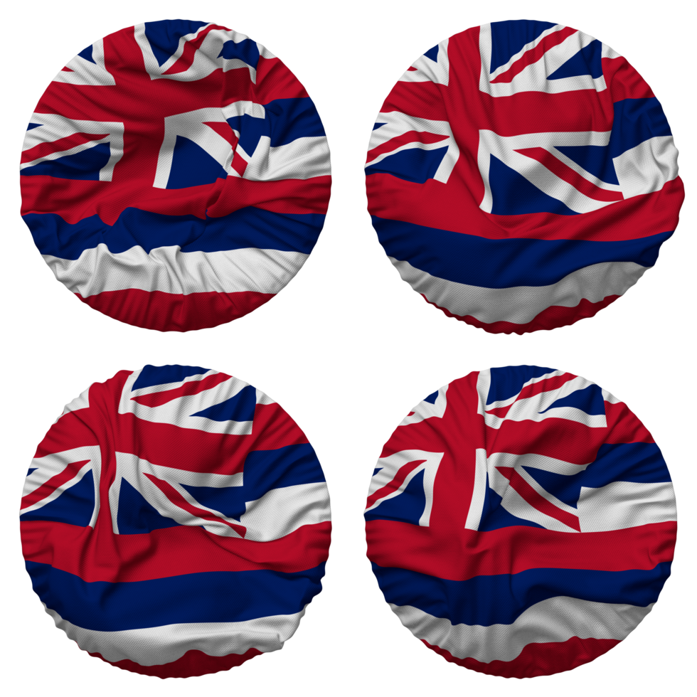 State of Hawaii Flag in Round Shape Isolated with Four Different Waving Style, Bump Texture, 3D Rendering png