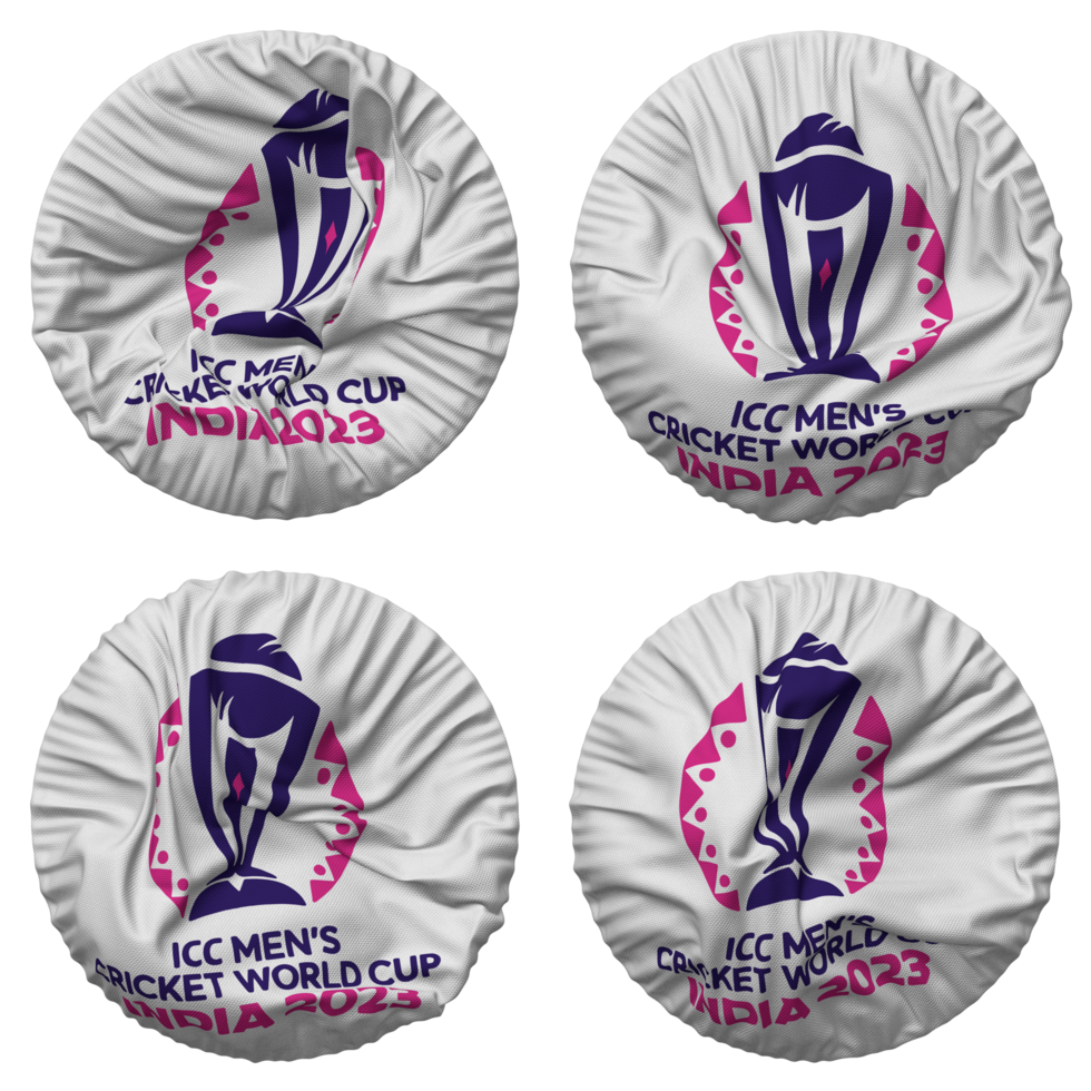 ICC Men Cricket Worldcup 2023 India Flag in Round Shape Isolated with Four Different Waving Style, Bump Texture, 3D Rendering png