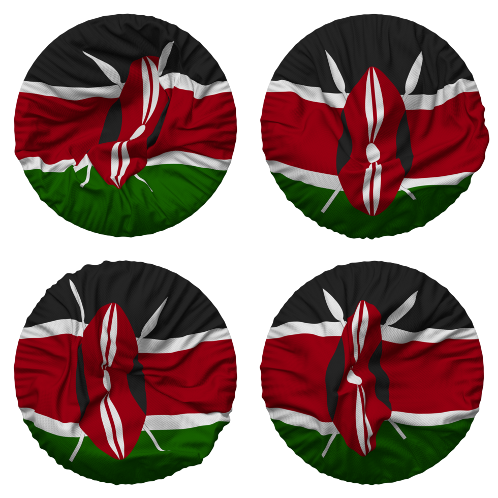 Kenya Flag in Round Shape Isolated with Four Different Waving Style, Bump Texture, 3D Rendering png