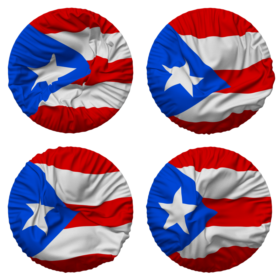 Puerto Rico Flag in Round Shape Isolated with Four Different Waving Style, Bump Texture, 3D Rendering png