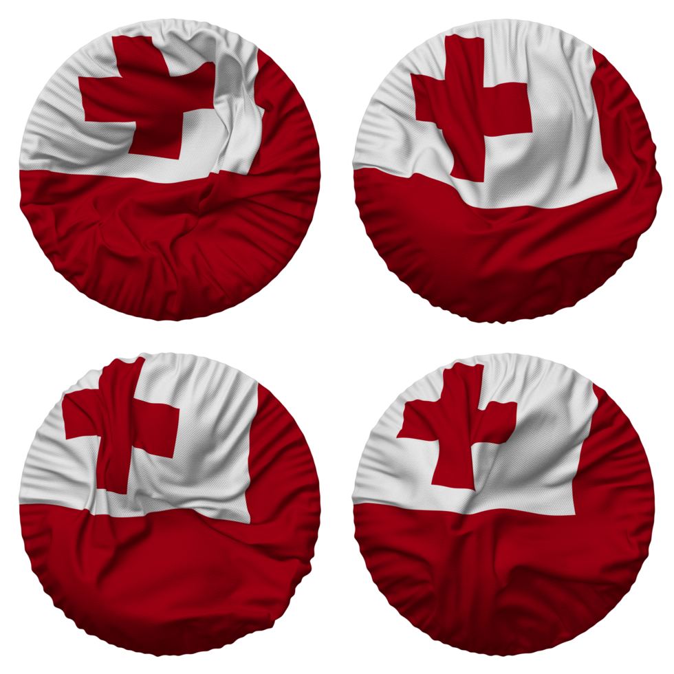 Tonga Flag in Round Shape Isolated with Four Different Waving Style, Bump Texture, 3D Rendering png