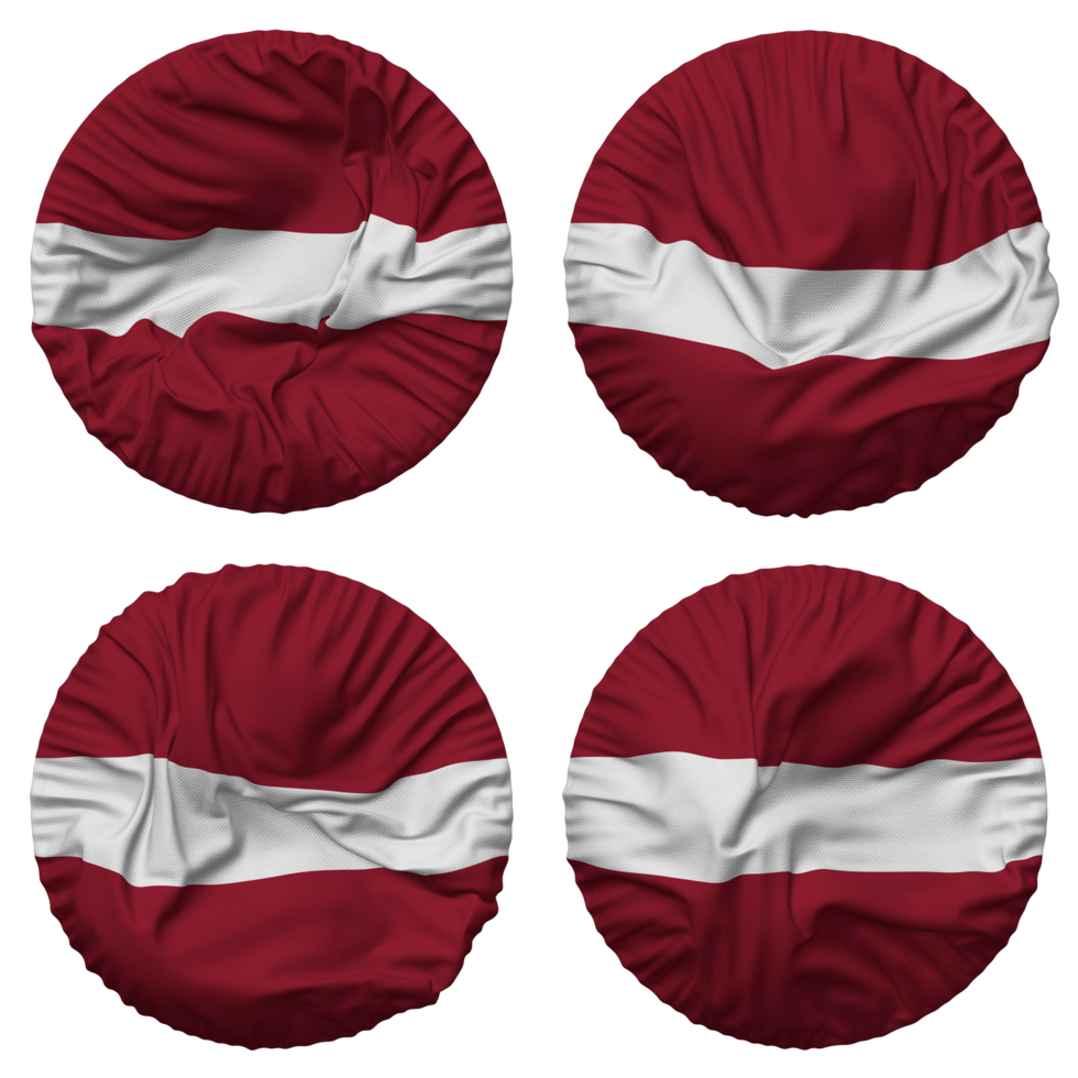 Latvia Flag in Round Shape Isolated with Four Different Waving Style, Bump Texture, 3D Rendering png