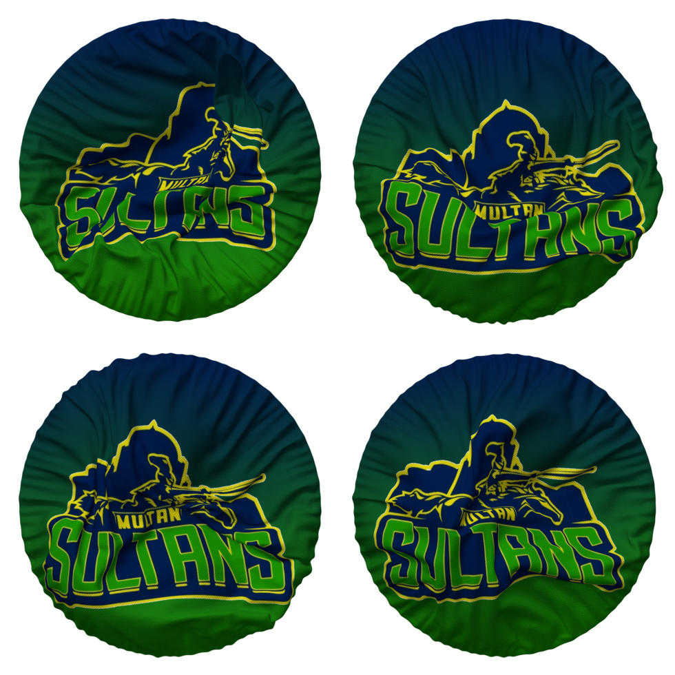 Multan Sultans, MS Flag in Round Shape Isolated with Four Different Waving Style, Bump Texture, 3D Rendering png