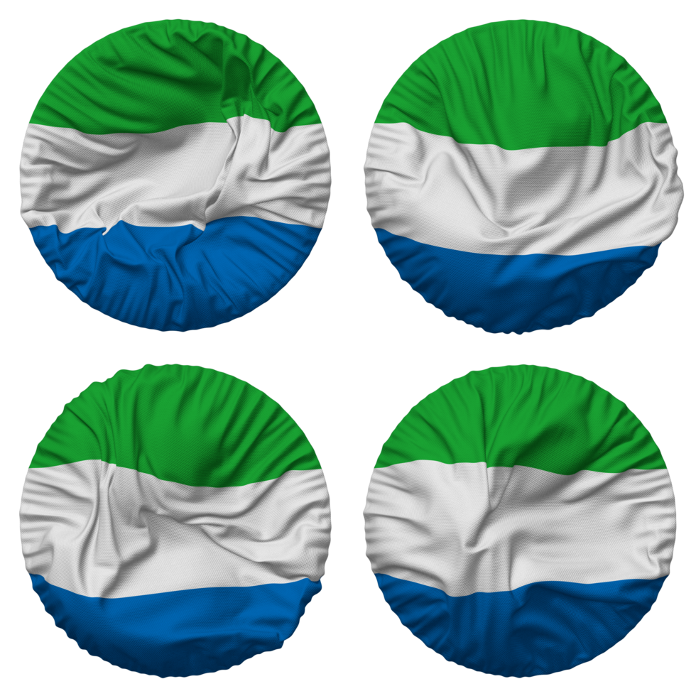 Sierra Leone Flag in Round Shape Isolated with Four Different Waving Style, Bump Texture, 3D Rendering png