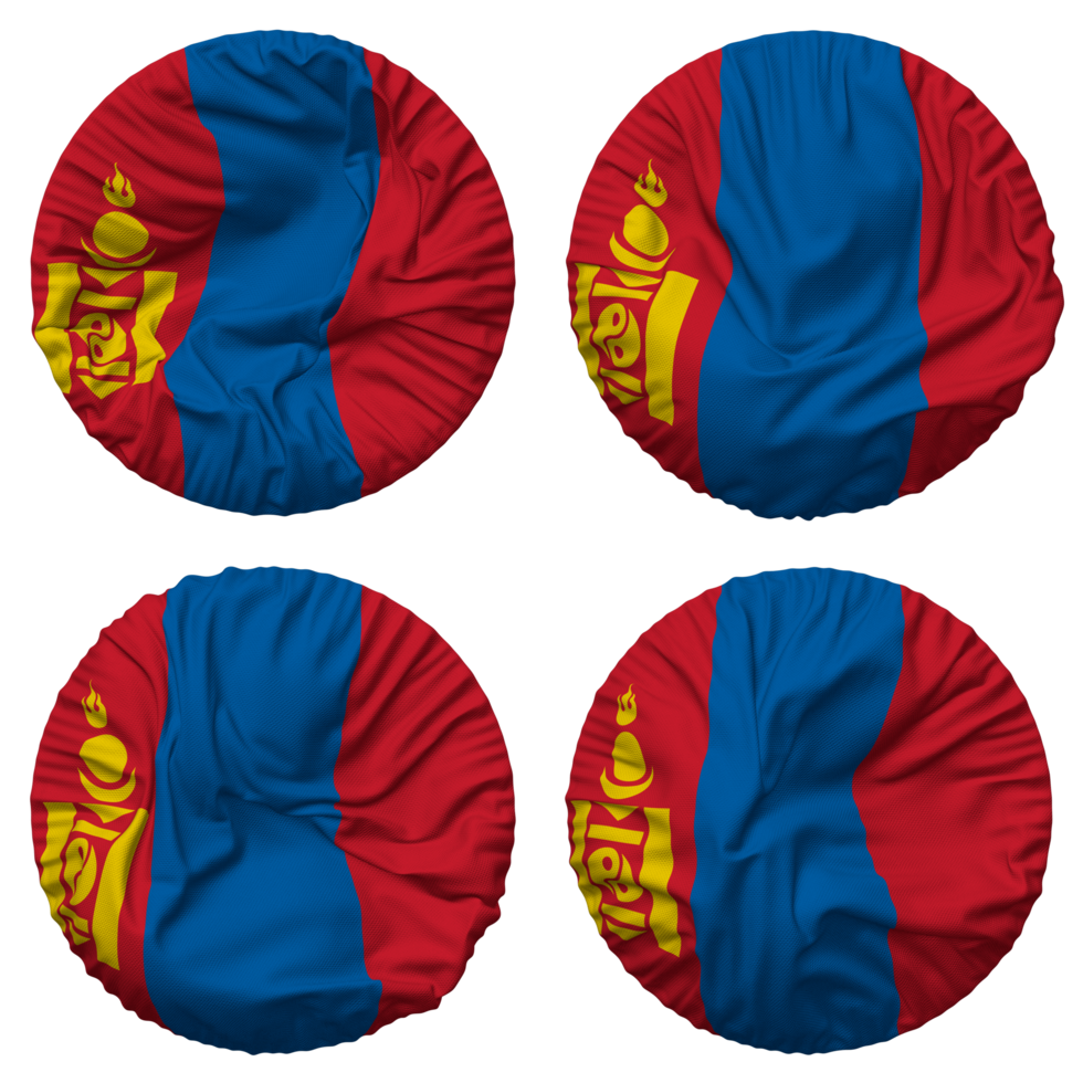 Mongolia Flag in Round Shape Isolated with Four Different Waving Style, Bump Texture, 3D Rendering png