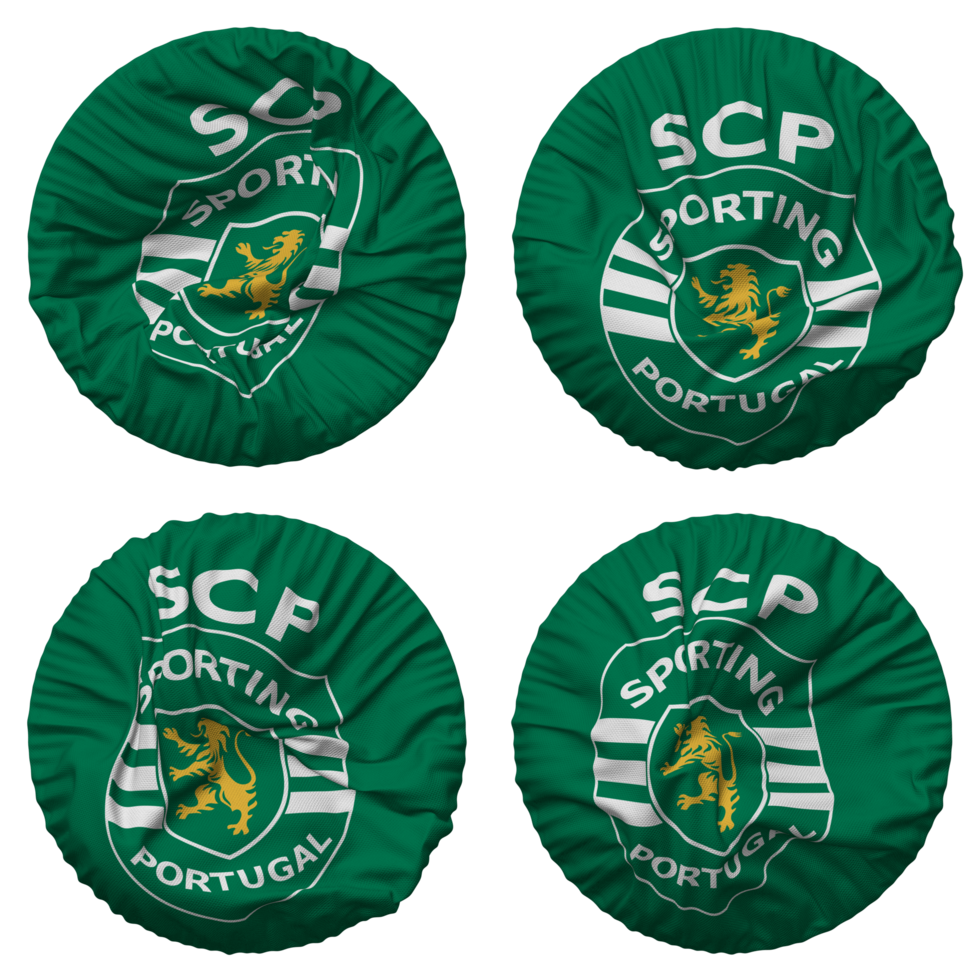 Sporting Clube de Portugal, Sporting CP Flag in Round Shape Isolated with Four Different Waving Style, Bump Texture, 3D Rendering png