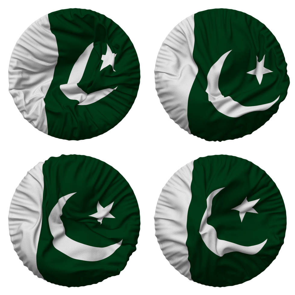 Pakistan Flag in Round Shape Isolated with Four Different Waving Style, Bump Texture, 3D Rendering png