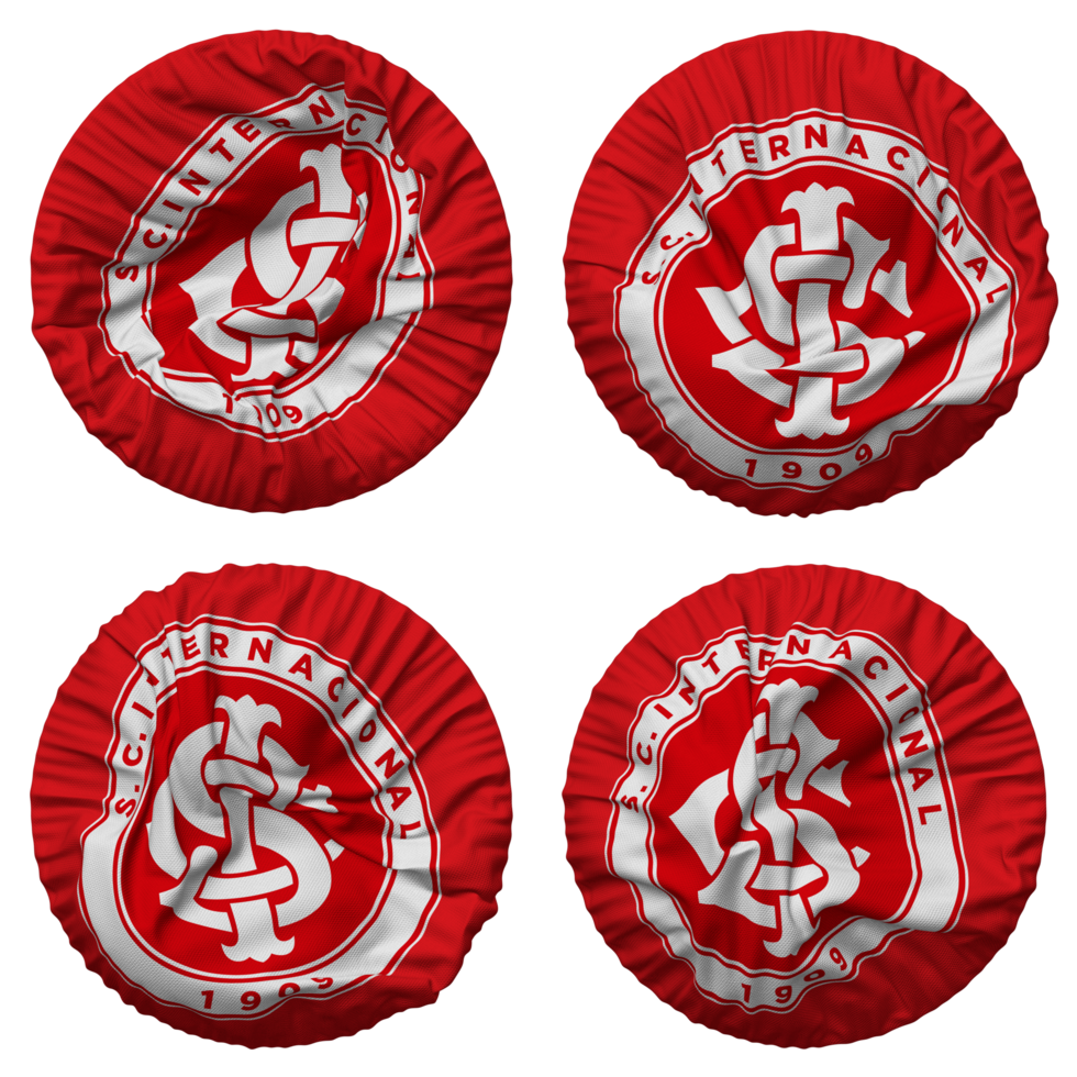 deporte club internacional bandera en redondo forma aislado con cuatro diferente ondulación estilo, bache textura, 3d representación png