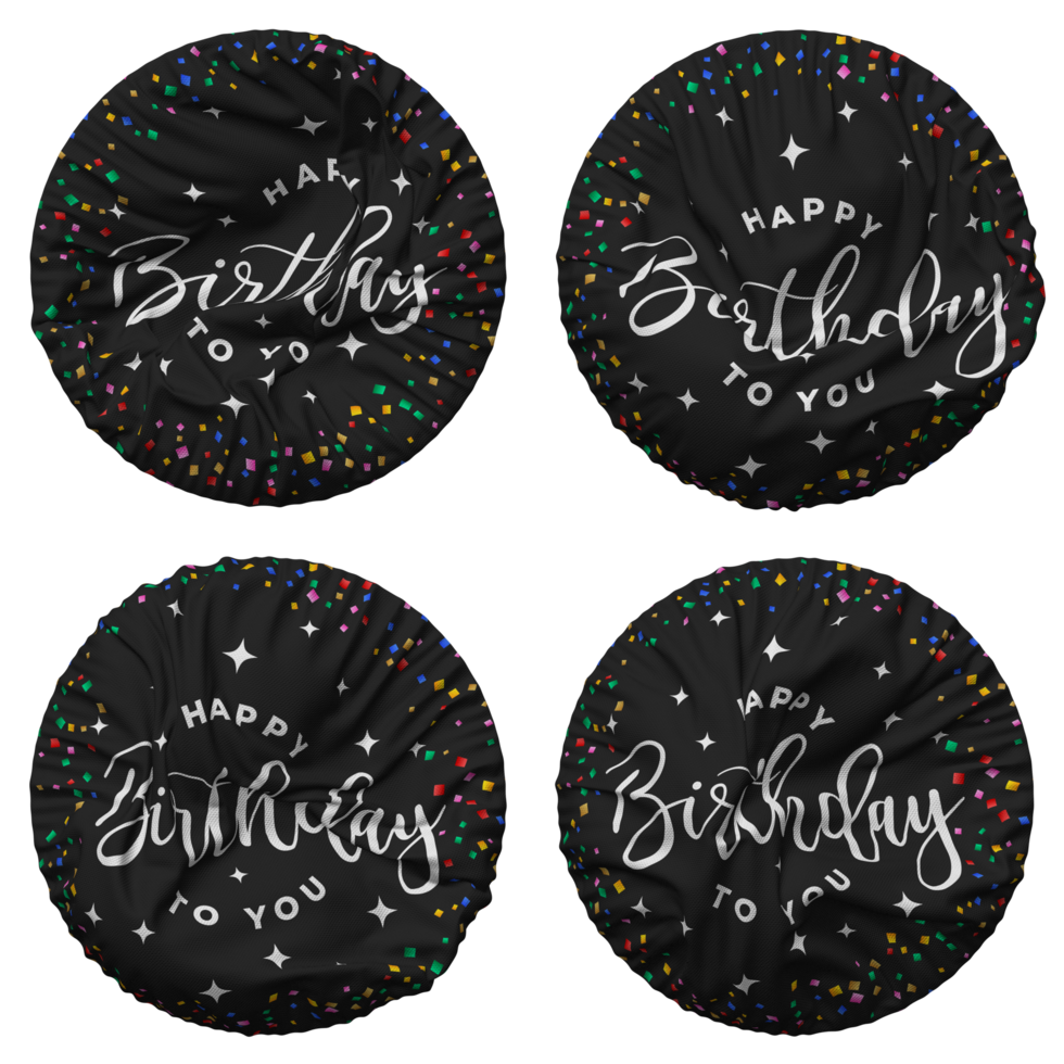 Happy Birthday to You Flag in Round Shape Isolated with Four Different Waving Style, Bump Texture, 3D Rendering png