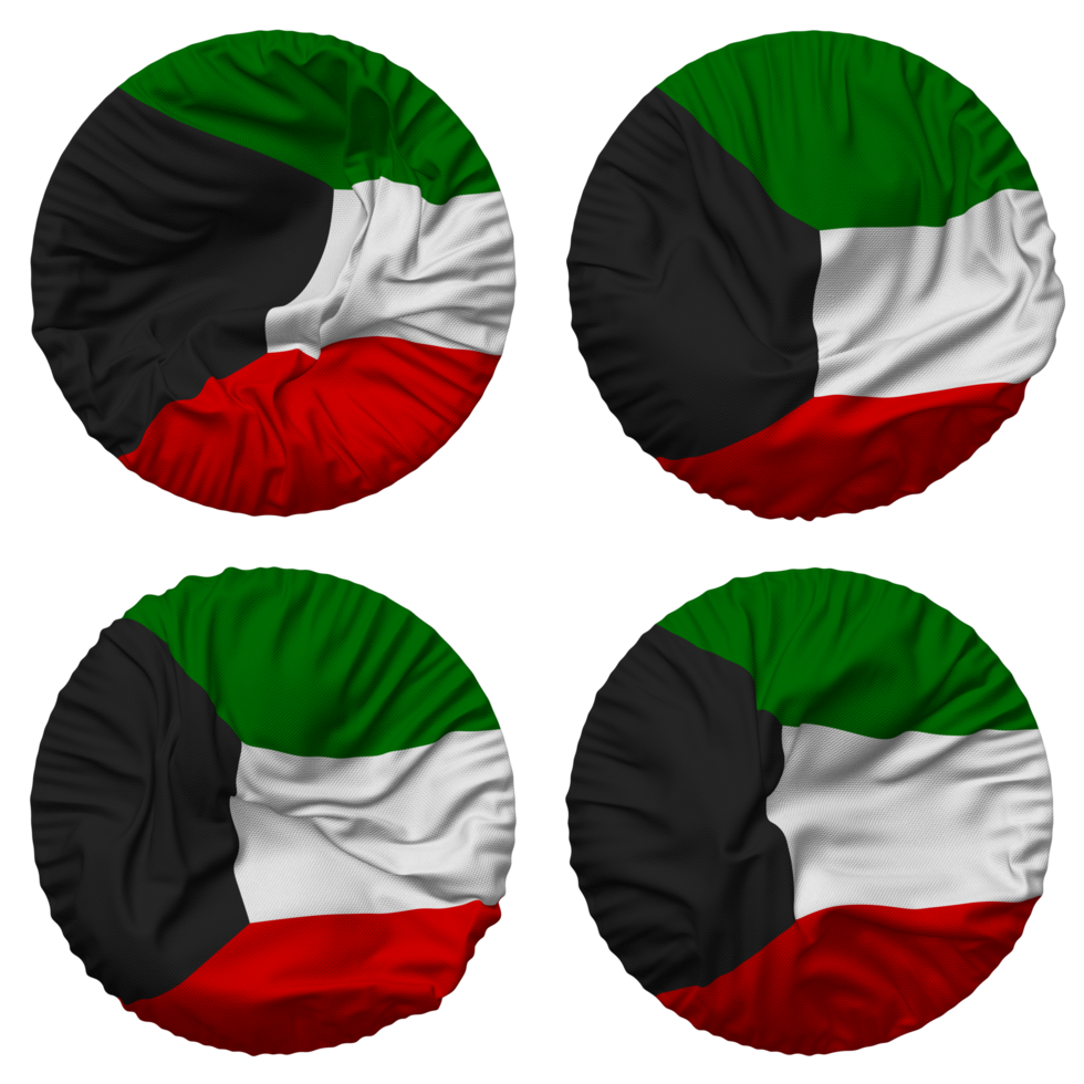 Kuwait Flag in Round Shape Isolated with Four Different Waving Style, Bump Texture, 3D Rendering png