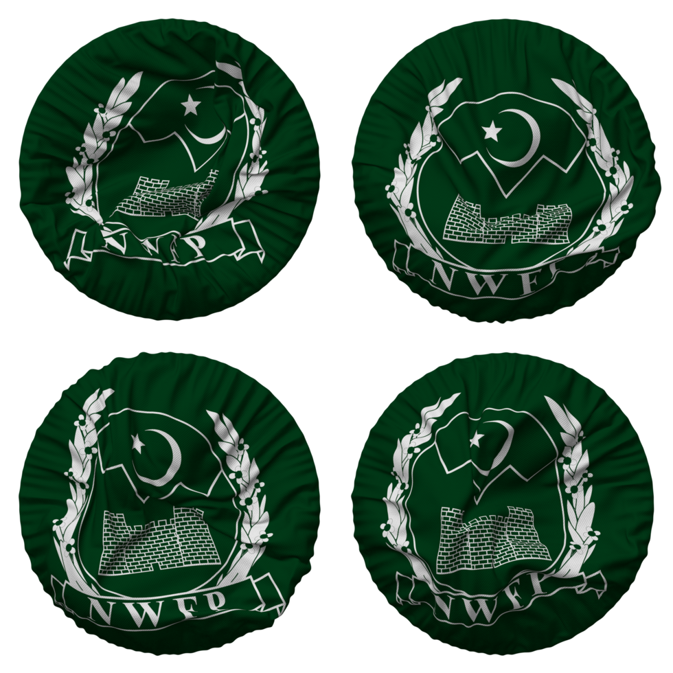 North West Frontier Province, NWFP Flag in Round Shape Isolated with Four Different Waving Style, Bump Texture, 3D Rendering png