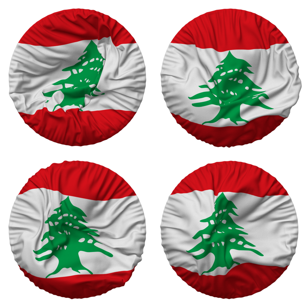 Lebanon Flag in Round Shape Isolated with Four Different Waving Style, Bump Texture, 3D Rendering png