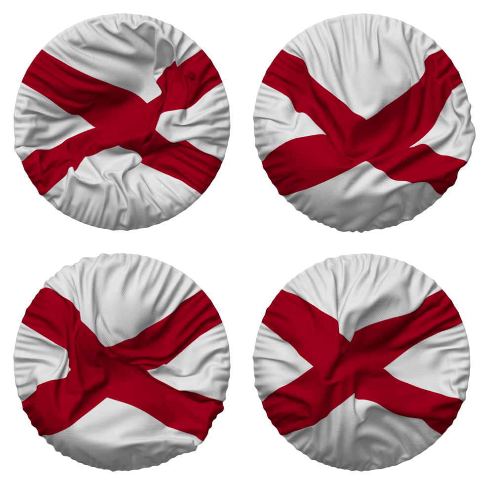 State of Alabama Flag in Round Shape Isolated with Four Different Waving Style, Bump Texture, 3D Rendering png