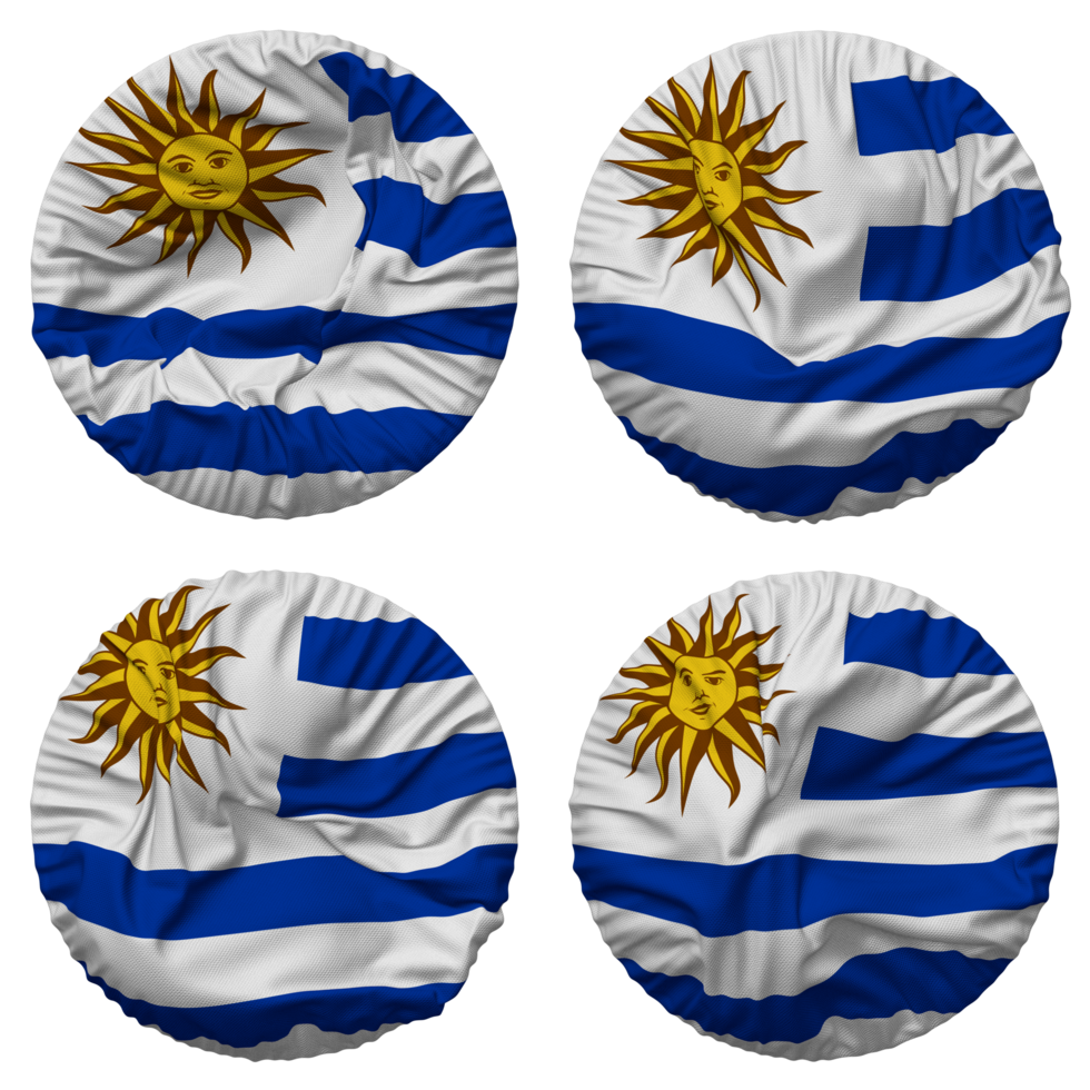Uruguay Flag in Round Shape Isolated with Four Different Waving Style, Bump Texture, 3D Rendering png