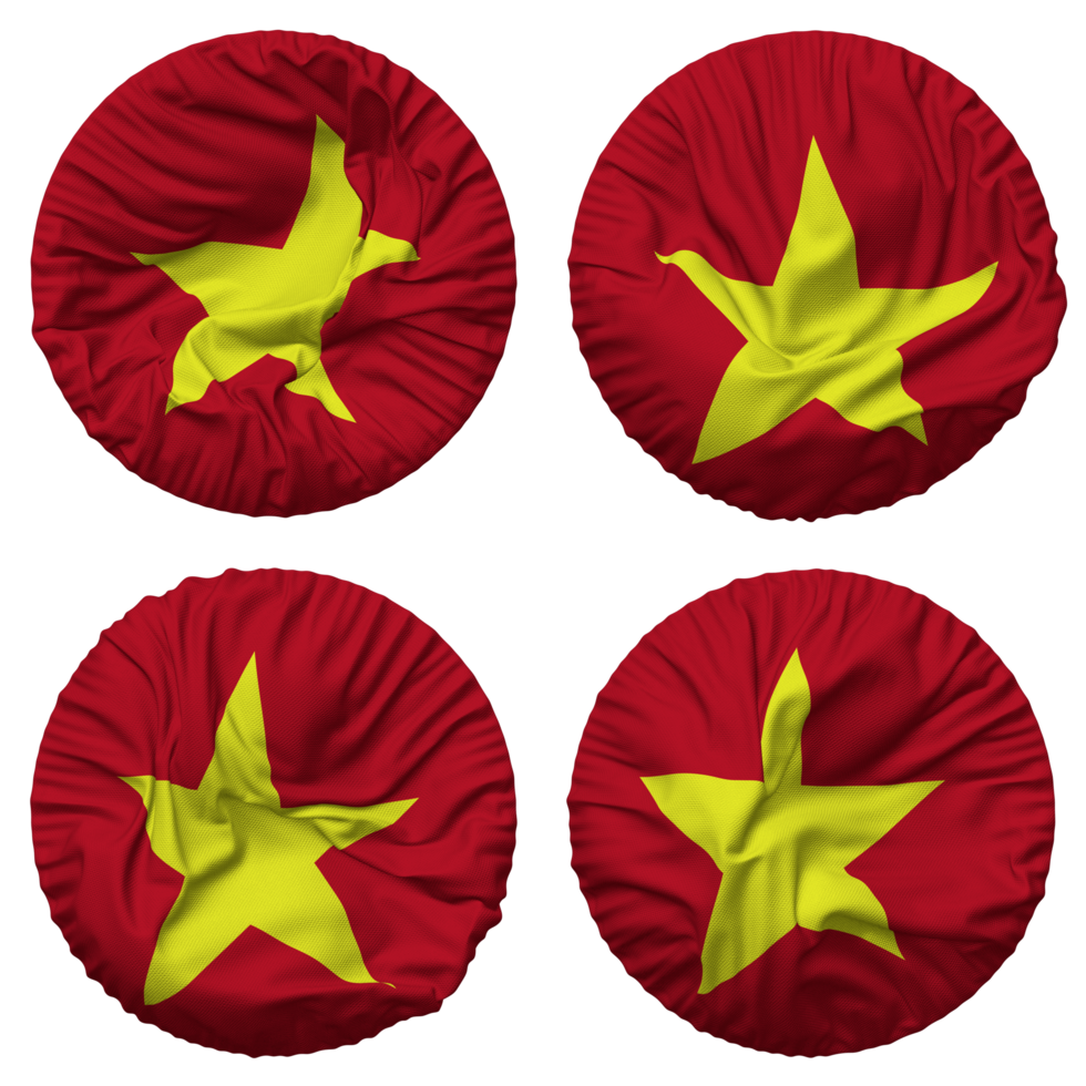 Vietnam Flag in Round Shape Isolated with Four Different Waving Style, Bump Texture, 3D Rendering png