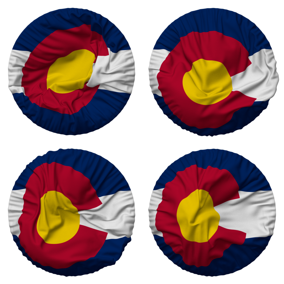 State of Colorado Flag in Round Shape Isolated with Four Different Waving Style, Bump Texture, 3D Rendering png
