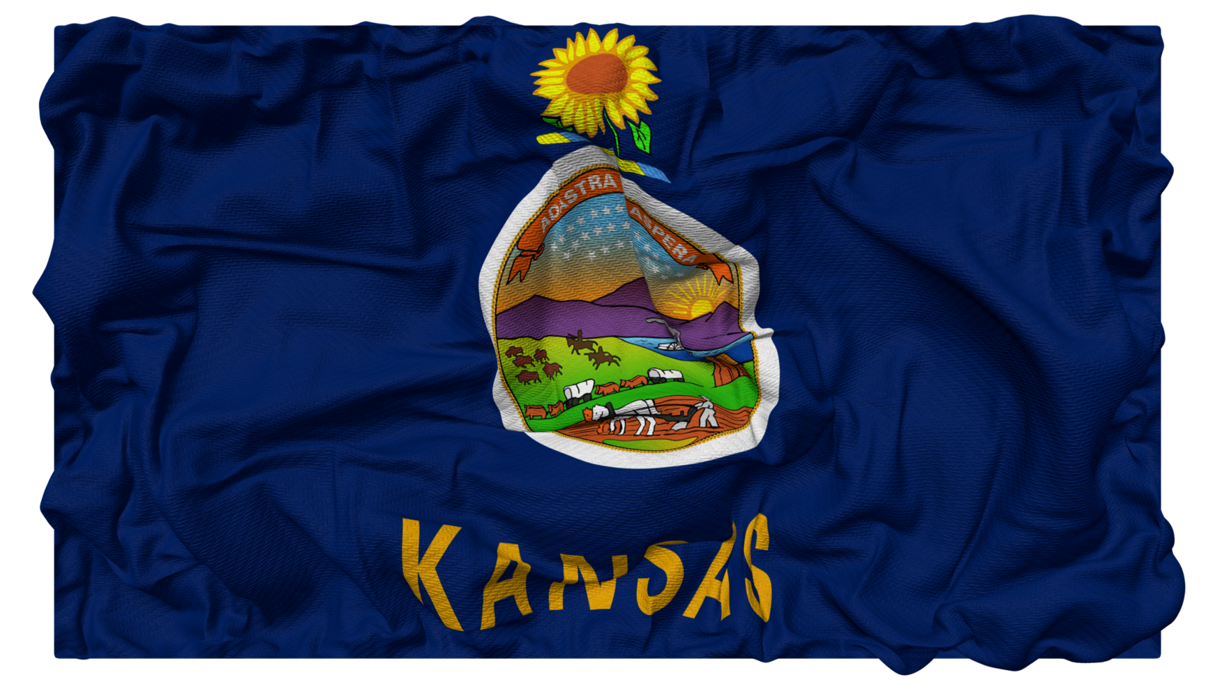 State of Kansas Flag Waves with Realistic Bump Texture, Flag Background, 3D Rendering png
