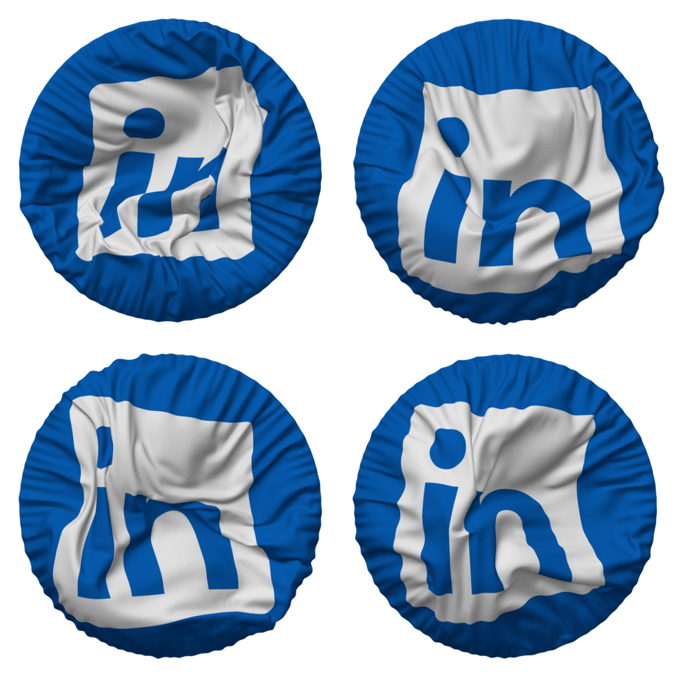 LinkedIn Flag in Round Shape Isolated with Four Different Waving Style, Bump Texture, 3D Rendering png