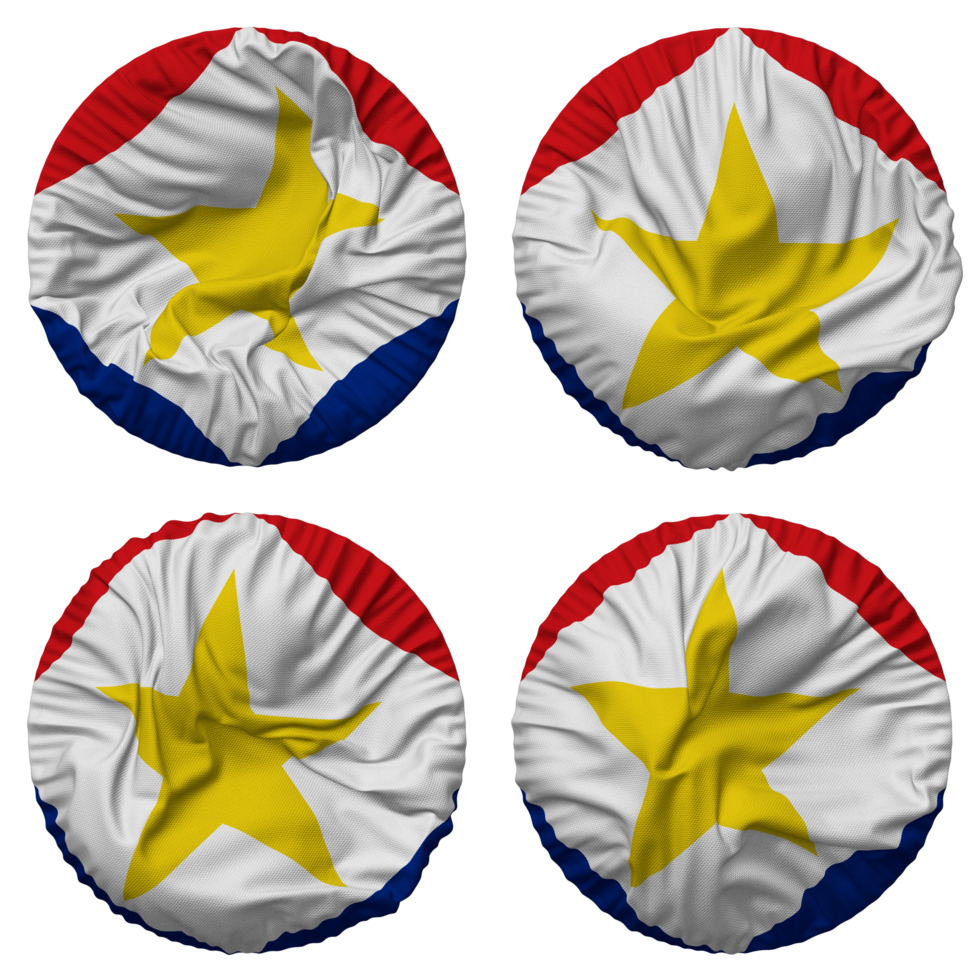 Saba Island Flag in Round Shape Isolated with Four Different Waving Style, Bump Texture, 3D Rendering png