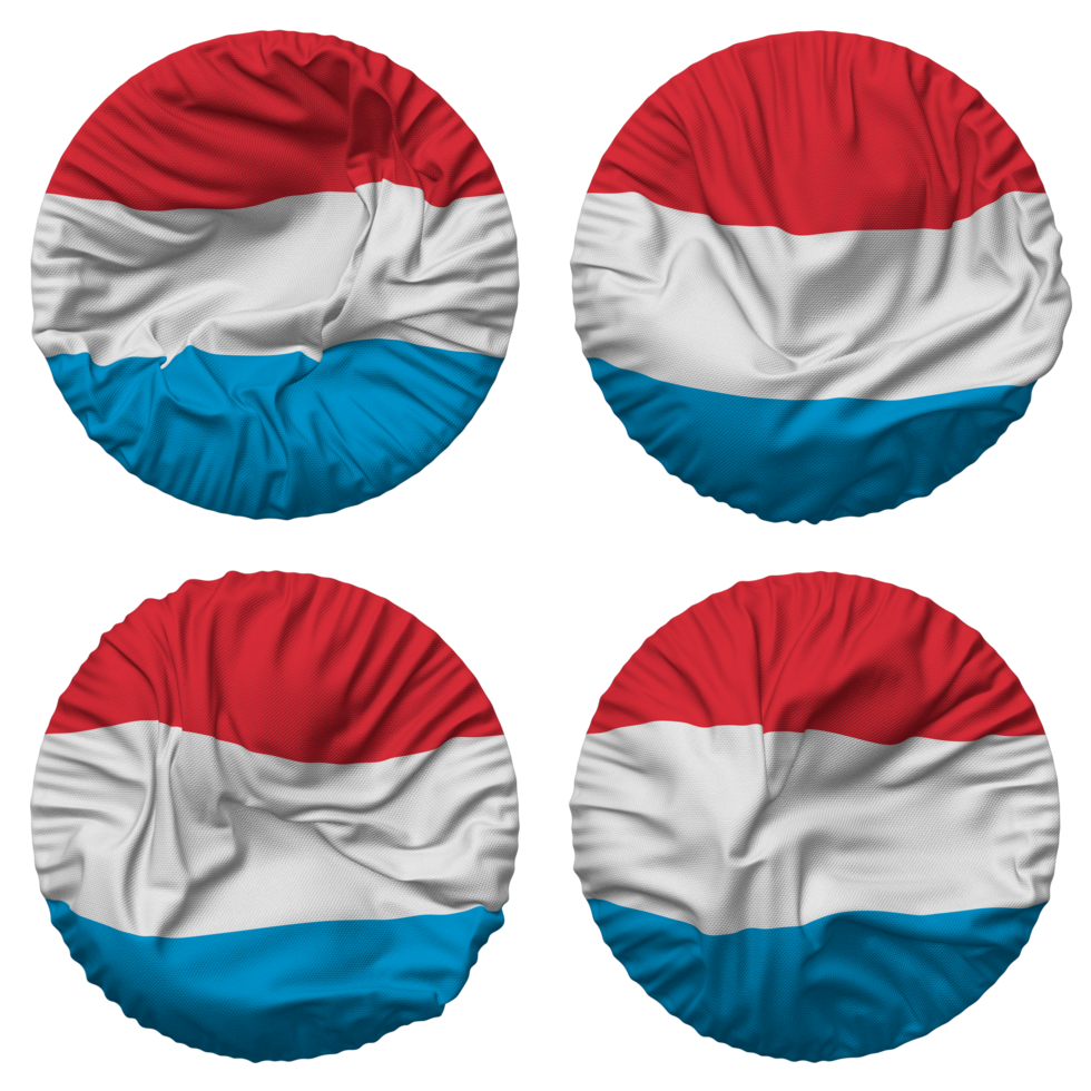Luxembourg Flag in Round Shape Isolated with Four Different Waving Style, Bump Texture, 3D Rendering png