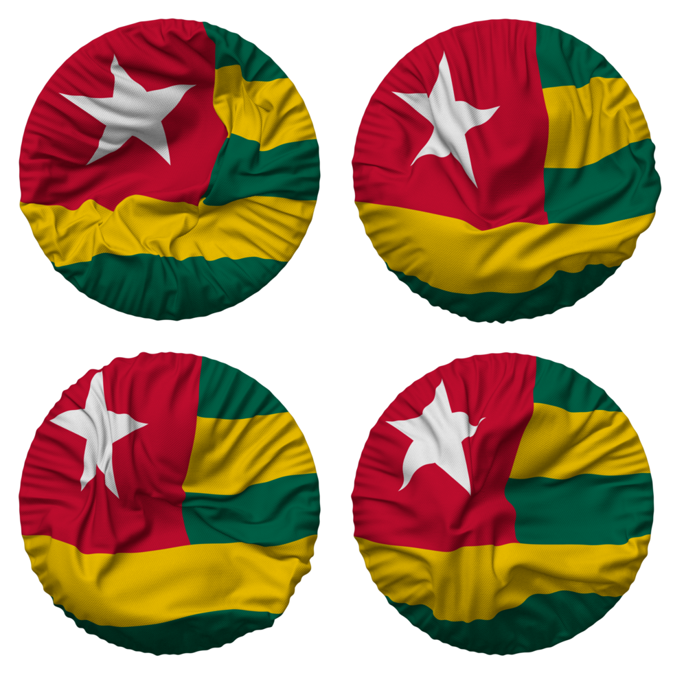 Togo Flag in Round Shape Isolated with Four Different Waving Style, Bump Texture, 3D Rendering png