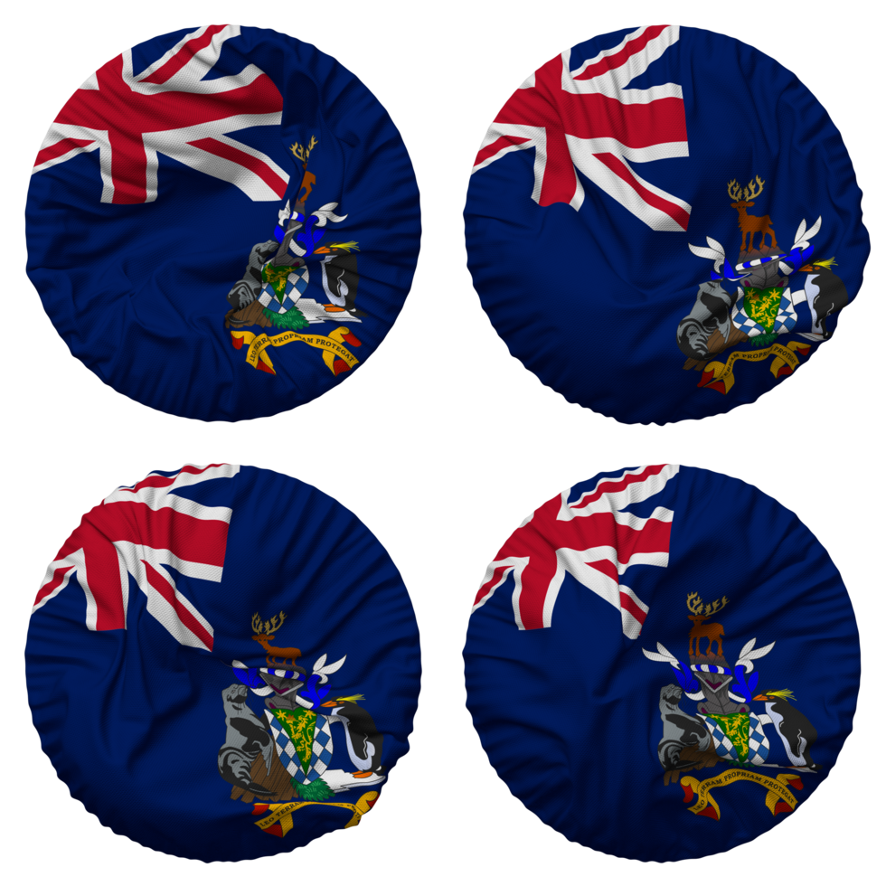 South Georgia and the South Sandwich Islands, SGSSI Flag in Round Shape Isolated with Four Different Waving Style, Bump Texture, 3D Rendering png
