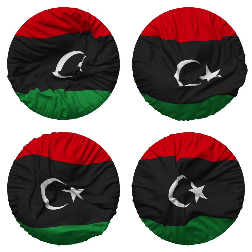Libya Flag in Round Shape Isolated with Four Different Waving Style, Bump Texture, 3D Rendering png