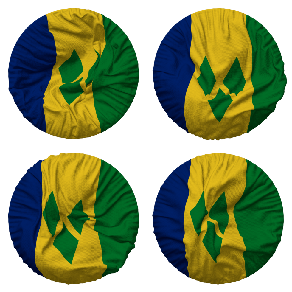 Saint Vincent and the Grenadines Flag in Round Shape Isolated with Four Different Waving Style, Bump Texture, 3D Rendering png