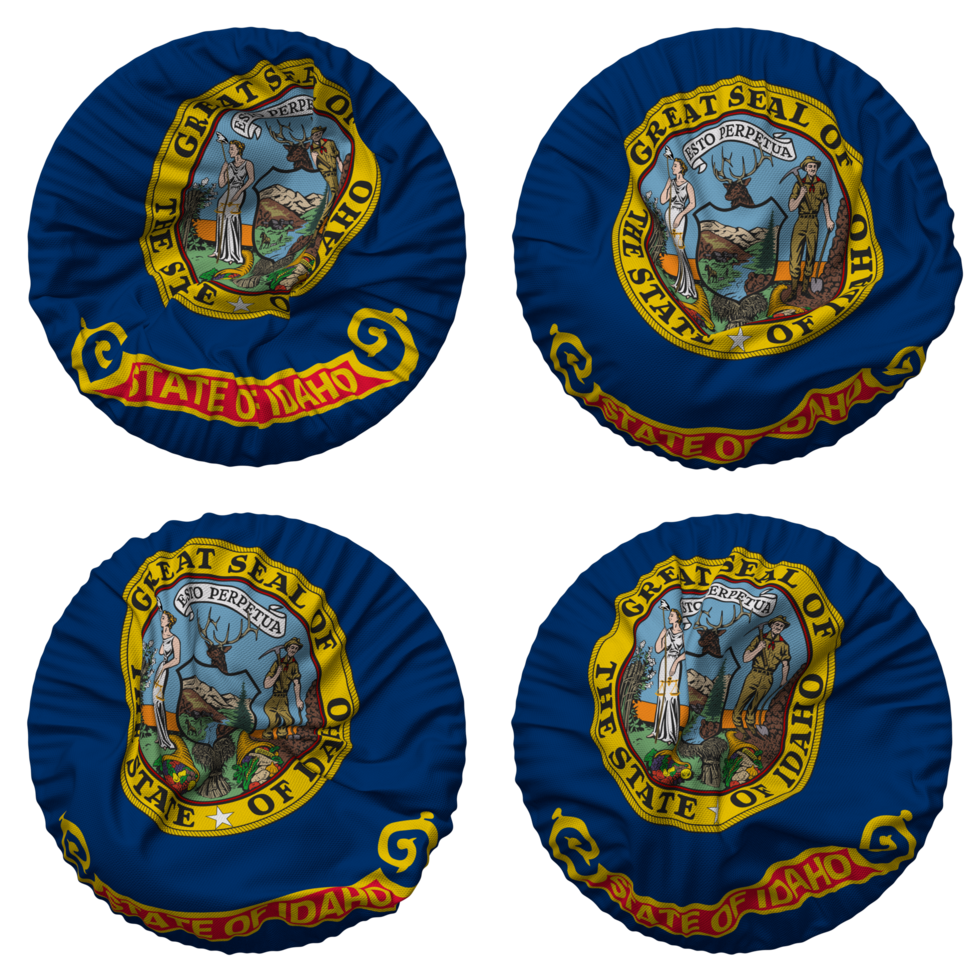 State of Idaho Flag in Round Shape Isolated with Four Different Waving Style, Bump Texture, 3D Rendering png