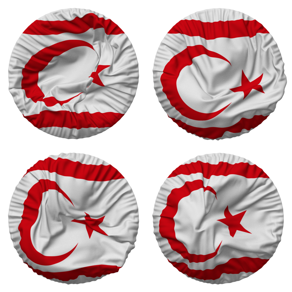 Northern Cyprus Flag in Round Shape Isolated with Four Different Waving Style, Bump Texture, 3D Rendering png