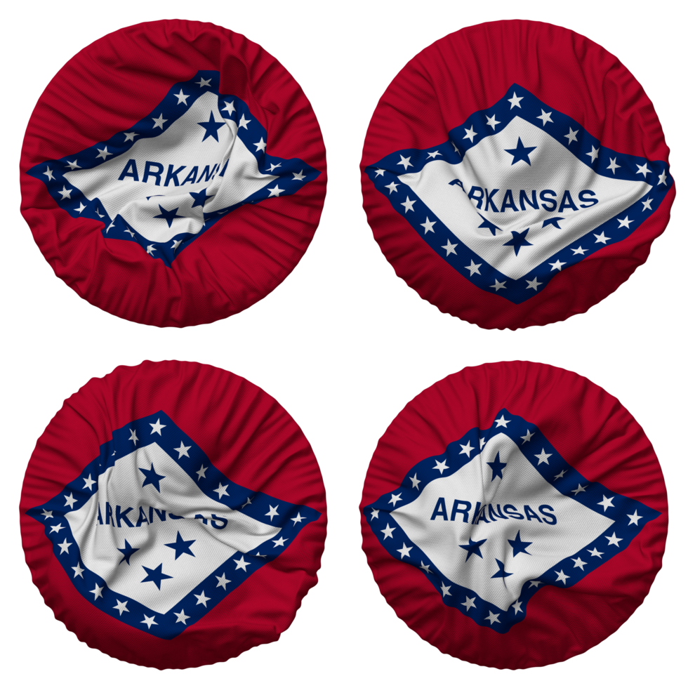 State of Arkansas Flag in Round Shape Isolated with Four Different Waving Style, Bump Texture, 3D Rendering png