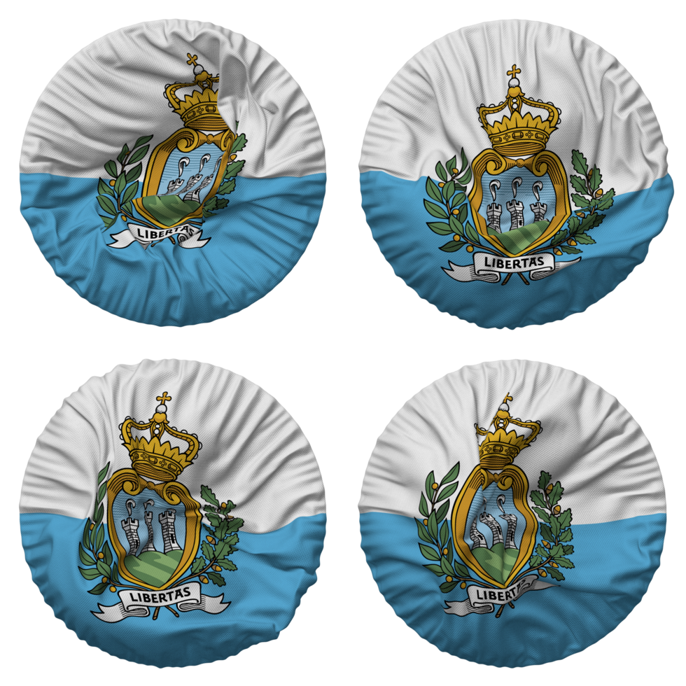 San Marino Flag in Round Shape Isolated with Four Different Waving Style, Bump Texture, 3D Rendering png