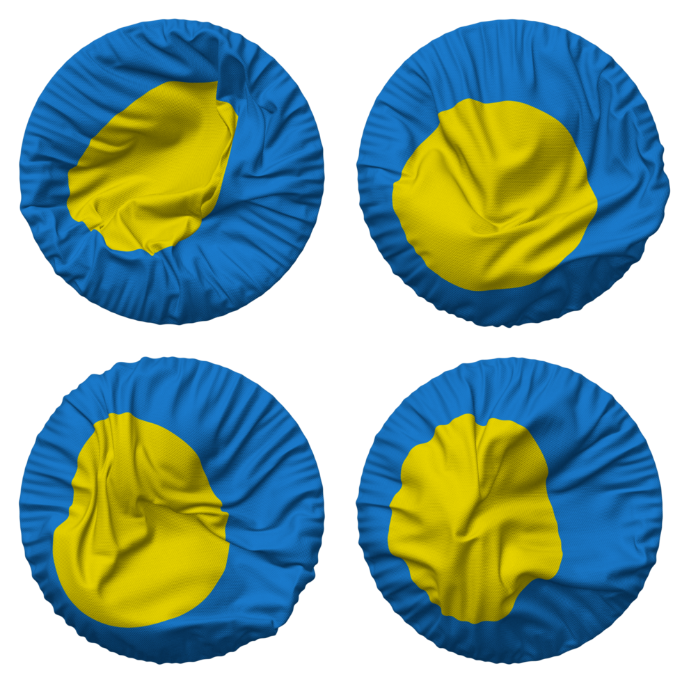 Palau Flag in Round Shape Isolated with Four Different Waving Style, Bump Texture, 3D Rendering png