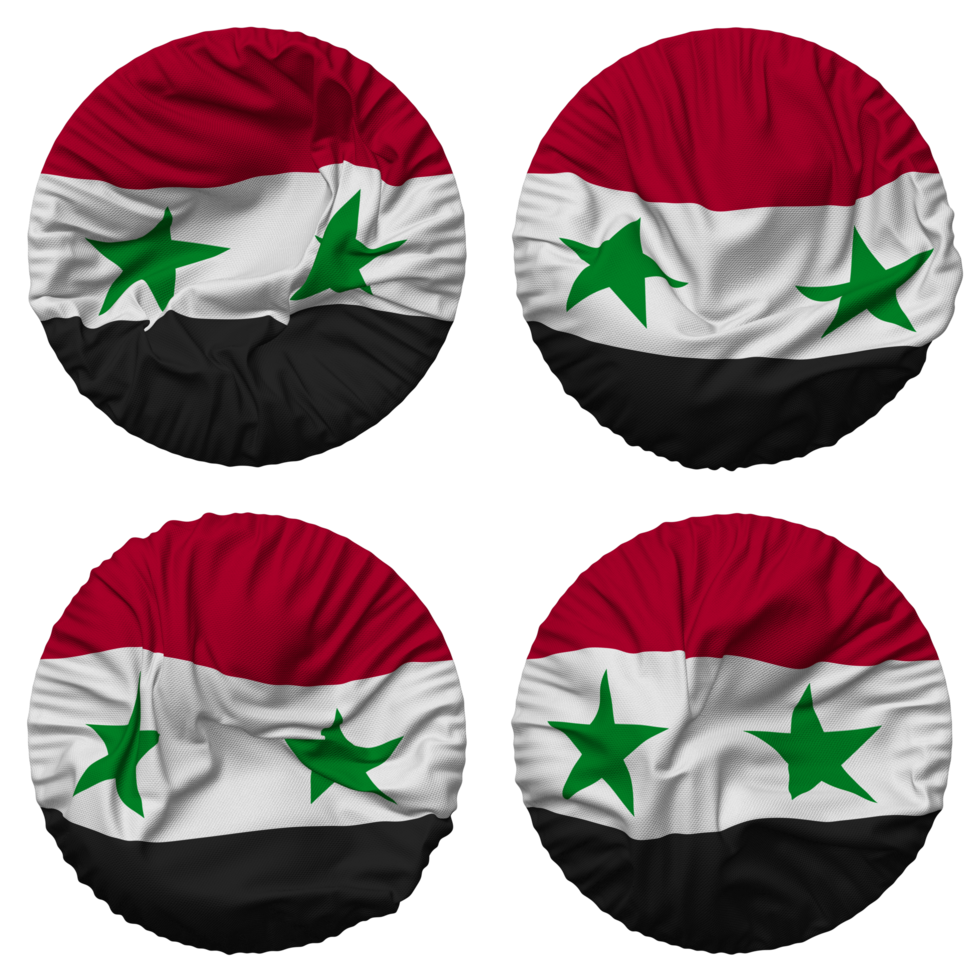 Syria Flag in Round Shape Isolated with Four Different Waving Style, Bump Texture, 3D Rendering png