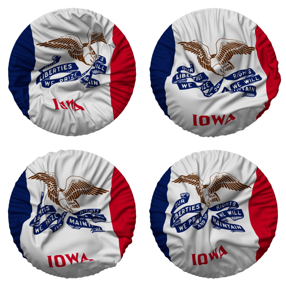 State of Iowa Flag in Round Shape Isolated with Four Different Waving Style, Bump Texture, 3D Rendering png