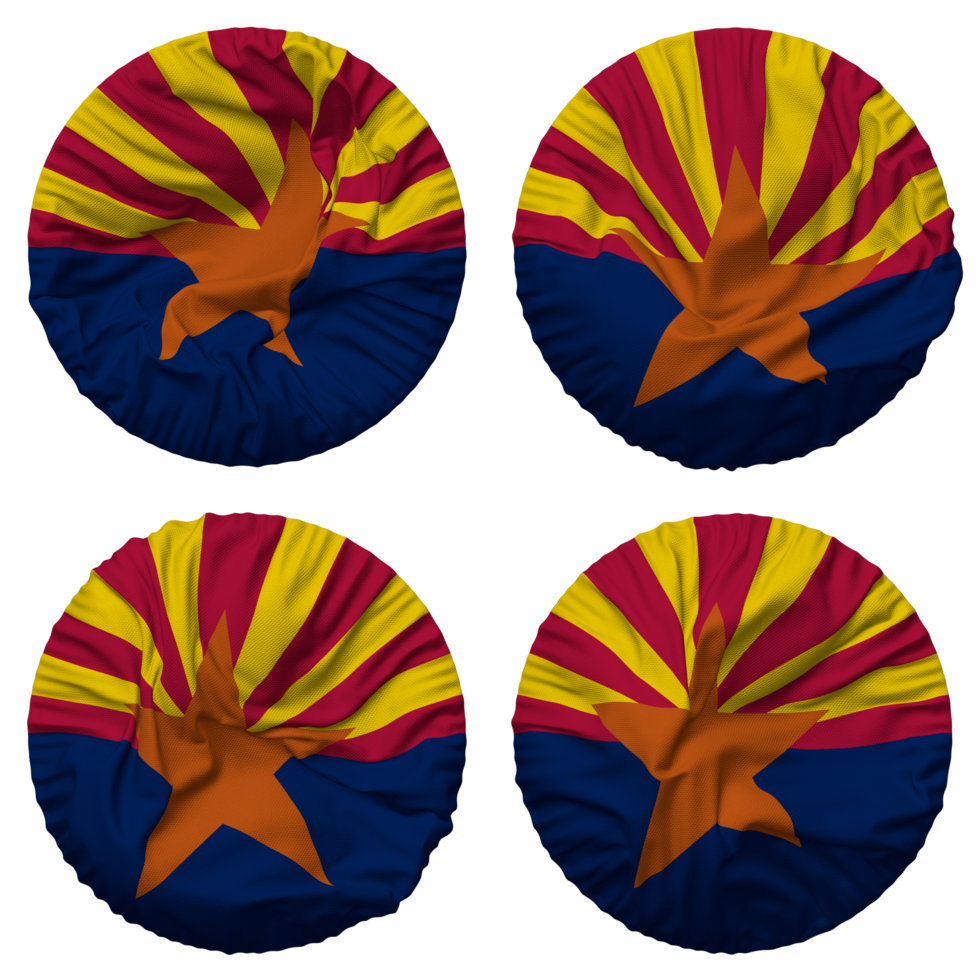 State of Arizona Flag in Round Shape Isolated with Four Different Waving Style, Bump Texture, 3D Rendering png