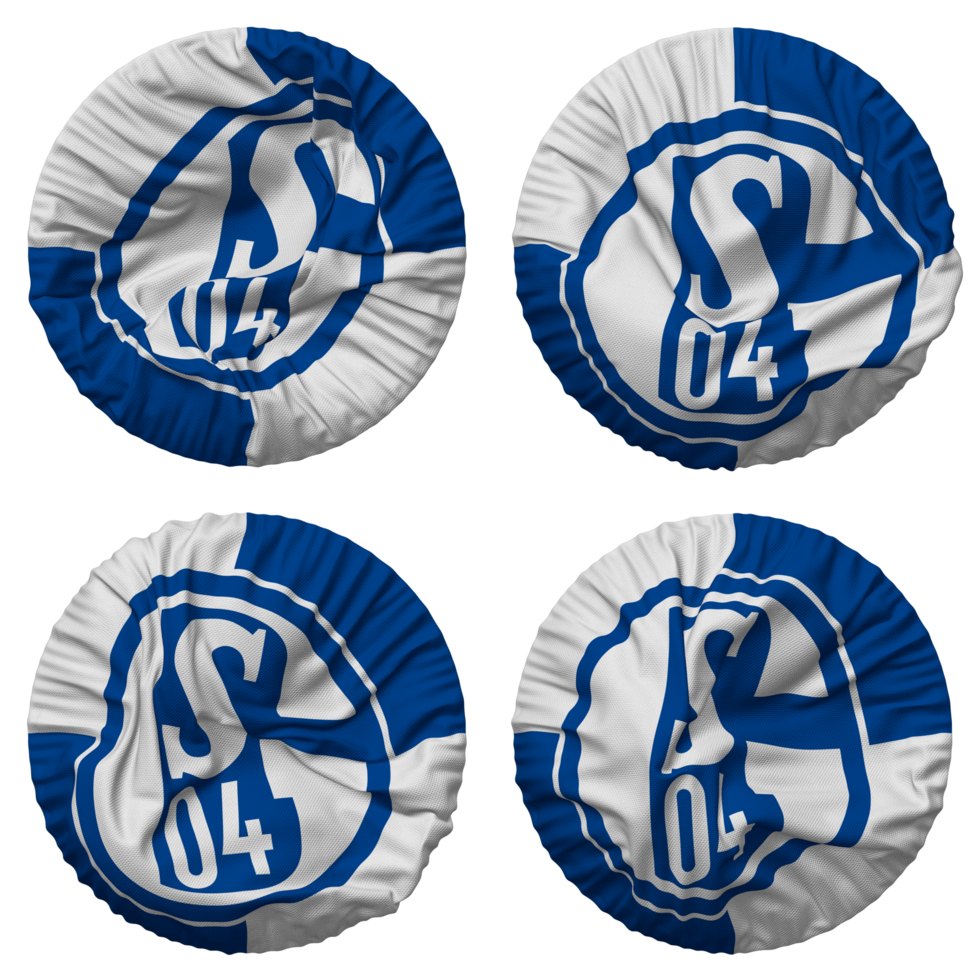 Fubballclub Gelsenkirchen Schalke 04 e V, FC Schalke 04 Flag in Round Shape Isolated with Four Different Waving Style, Bump Texture, 3D Rendering png