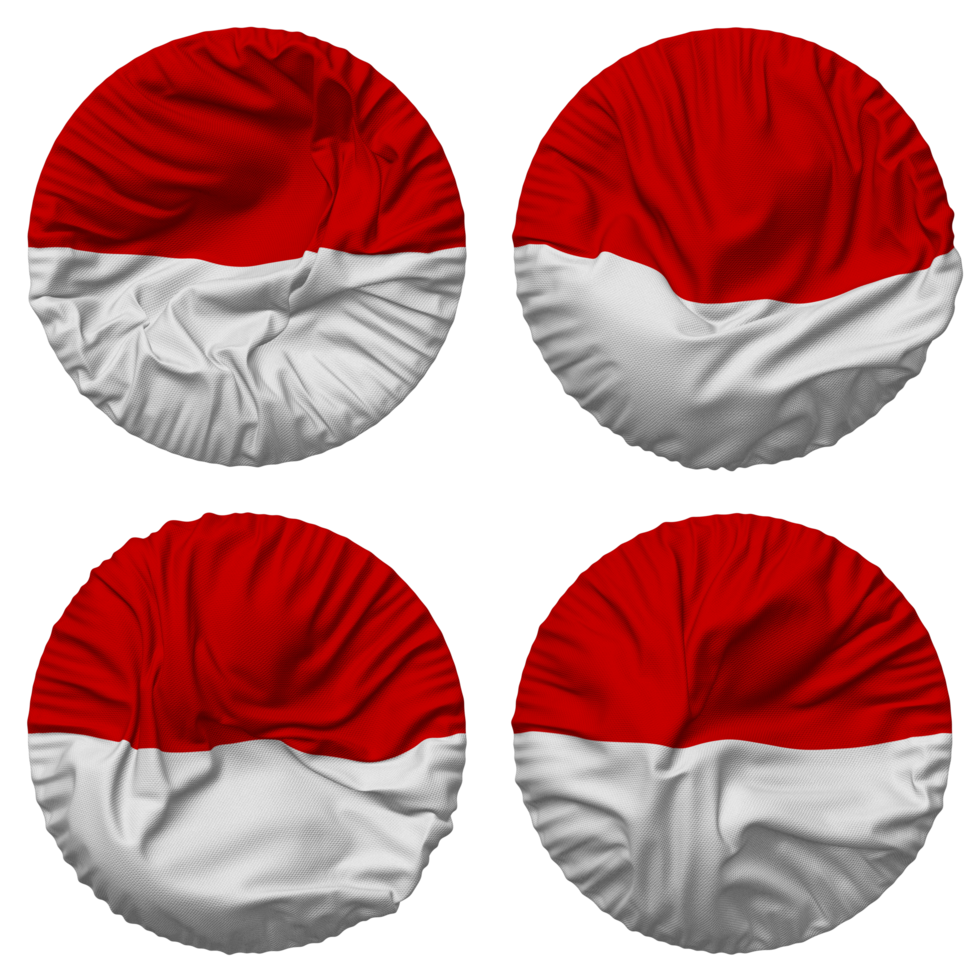 Indonesia Flag in Round Shape Isolated with Four Different Waving Style, Bump Texture, 3D Rendering png