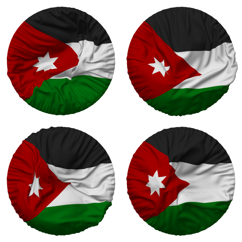 Jordan Flag in Round Shape Isolated with Four Different Waving Style, Bump Texture, 3D Rendering png