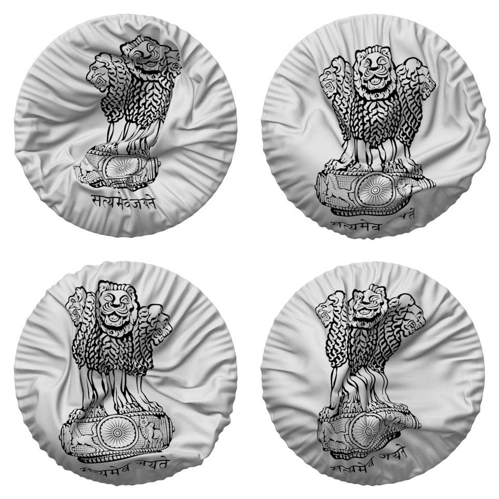 India Emblem Flag in Round Shape Isolated with Four Different Waving Style, Bump Texture, 3D Rendering png
