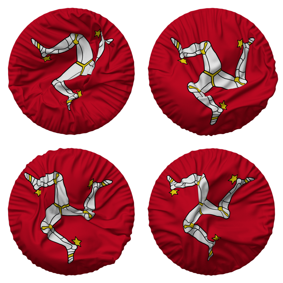 Isle of Man Flag in Round Shape Isolated with Four Different Waving Style, Bump Texture, 3D Rendering png