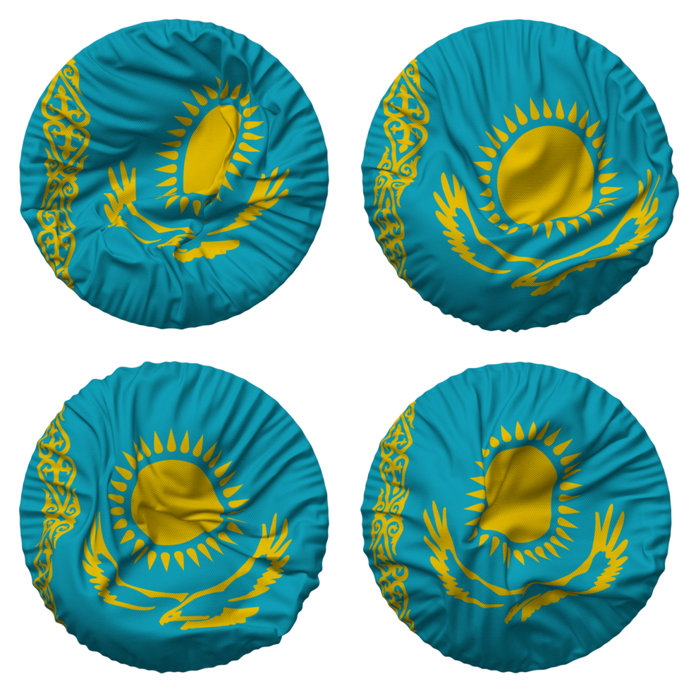 Kazakhstan Flag in Round Shape Isolated with Four Different Waving Style, Bump Texture, 3D Rendering png