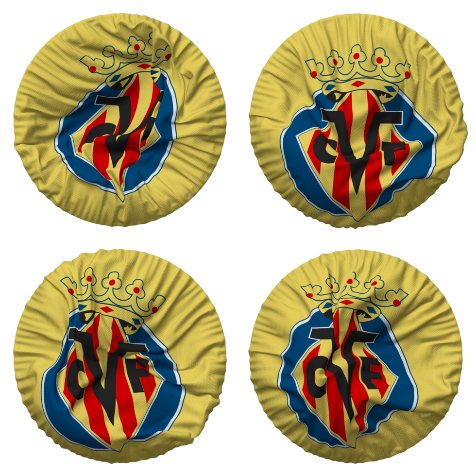 Villarreal Club de Futbol SAD, Villarreal CF Flag in Round Shape Isolated with Four Different Waving Style, Bump Texture, 3D Rendering png