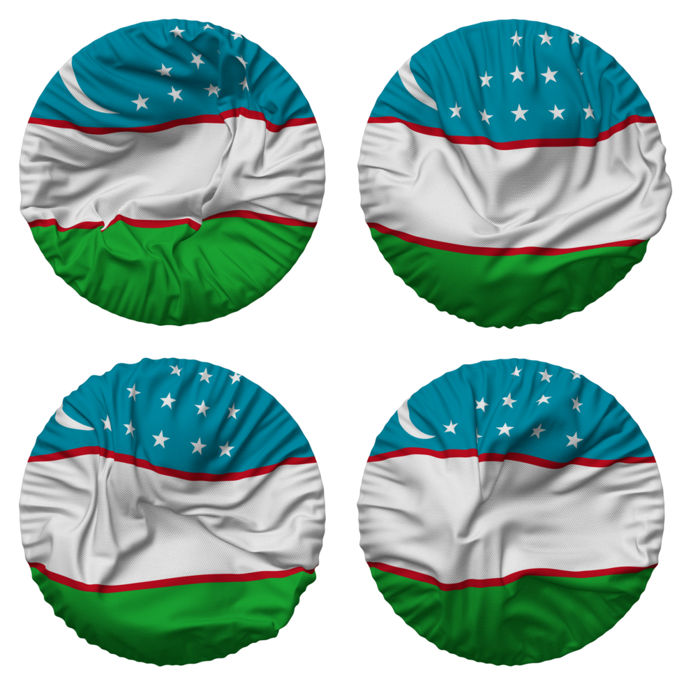 Uzbekistan Flag in Round Shape Isolated with Four Different Waving Style, Bump Texture, 3D Rendering png